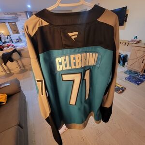 Sharks Celebrini Teal and Black Jersey with Number 71